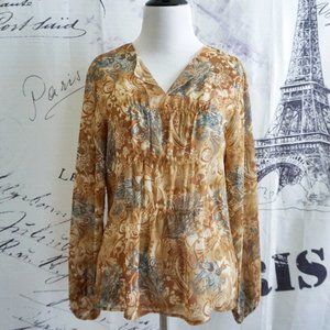 Tan Peasant Blouse Paisley Print - Size S